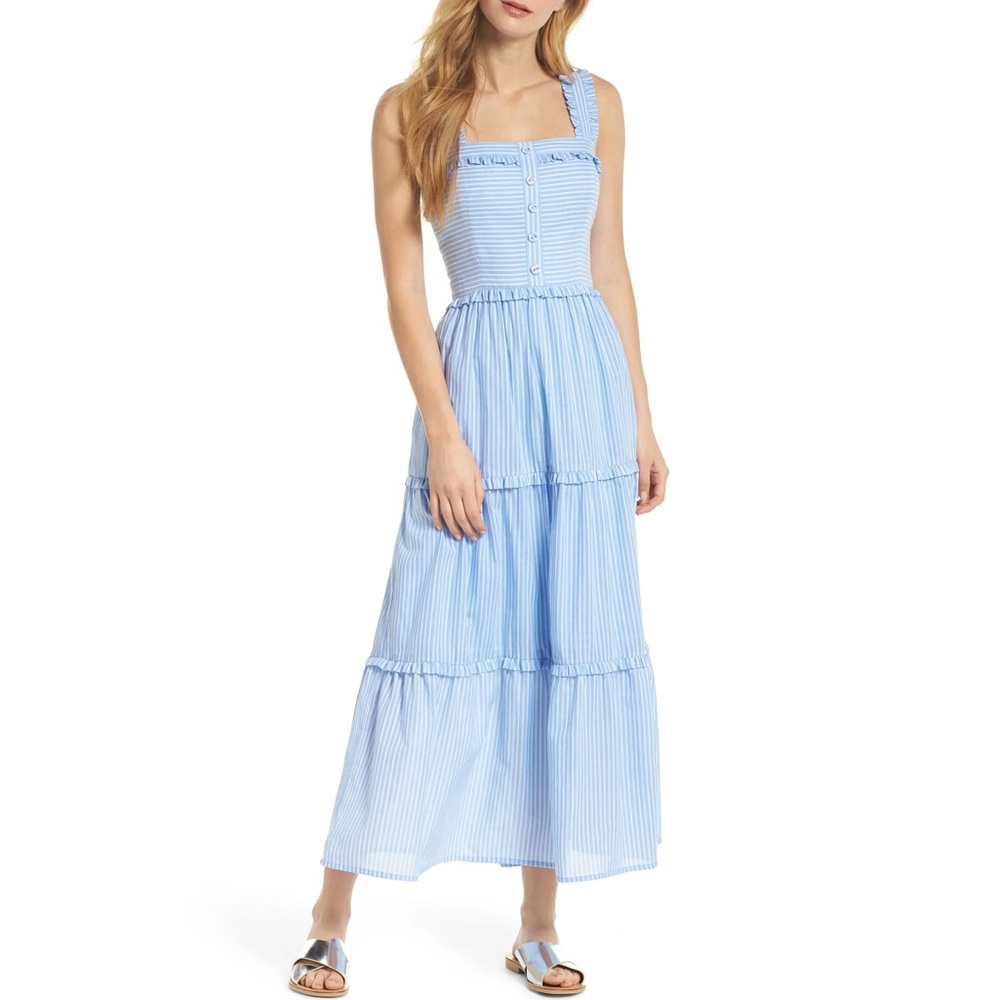 Gal Meets Glam Courtney Rio Stripe Lawn Maxi Dress